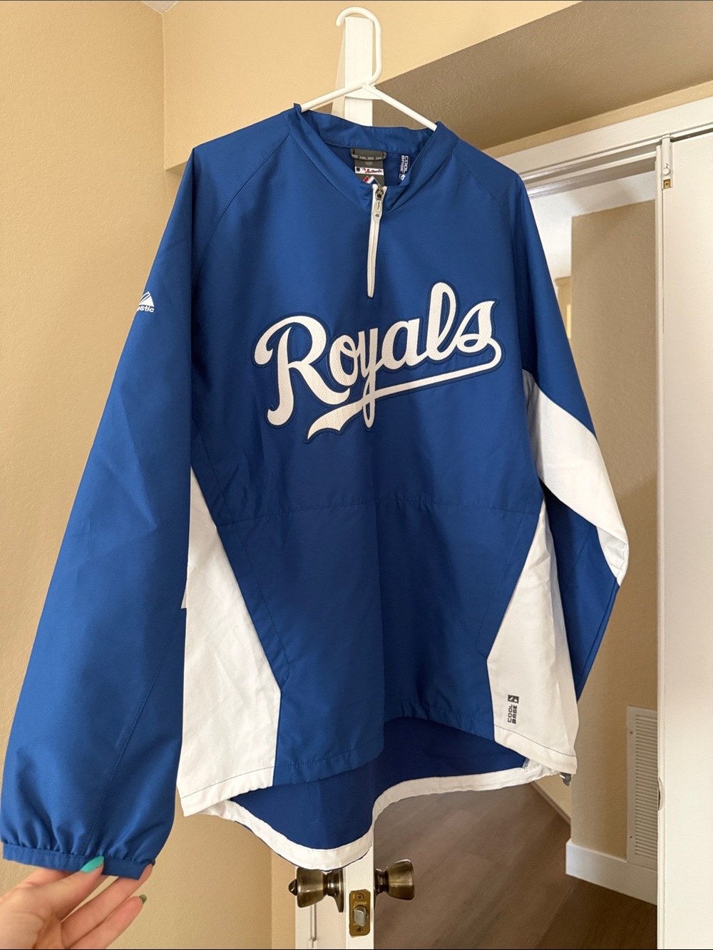 Majestic Blue and White Royals Pullover Windbreaker